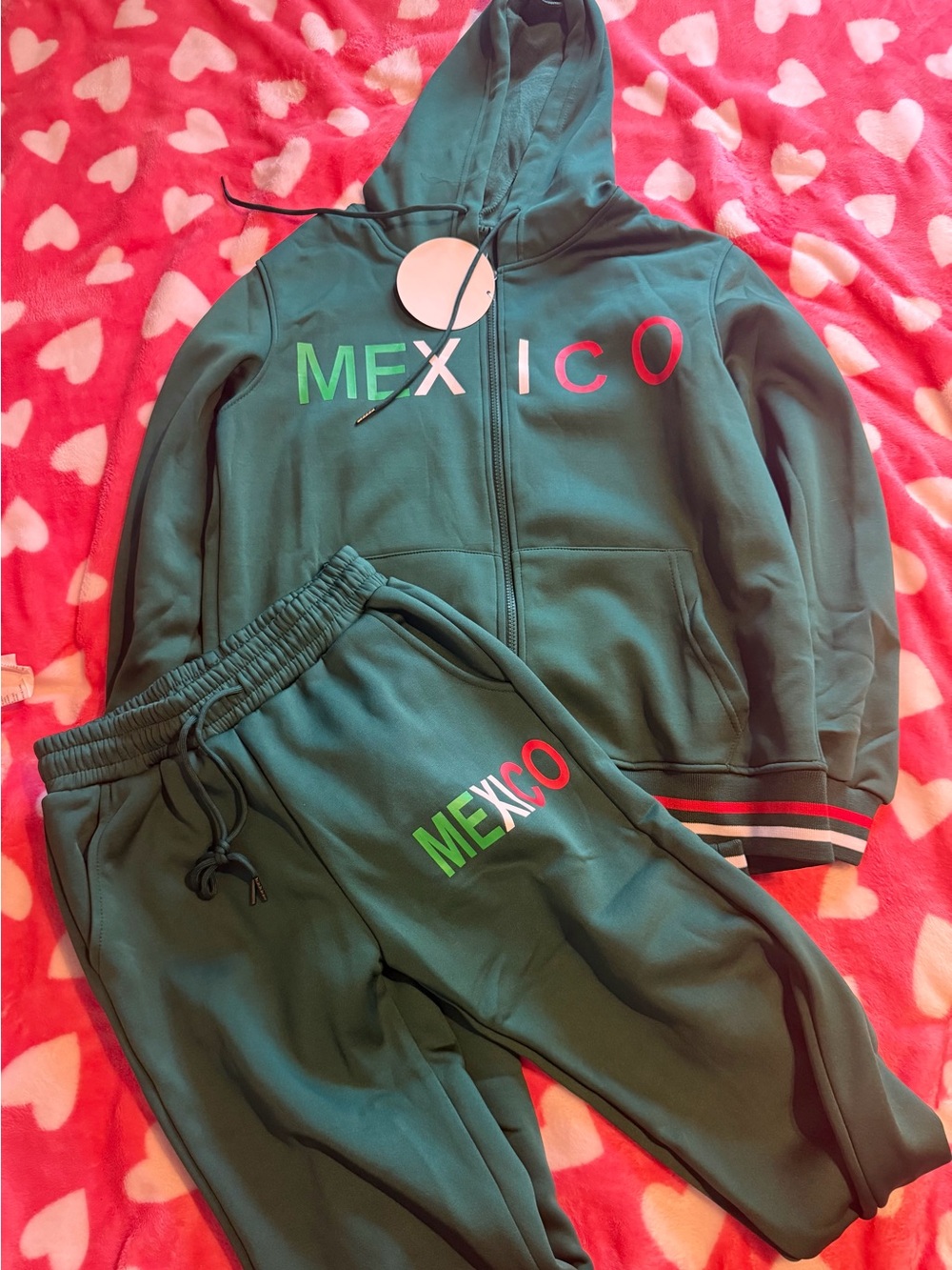 Green 'Mexico' Hooded Zip Jacket & Jogger Set